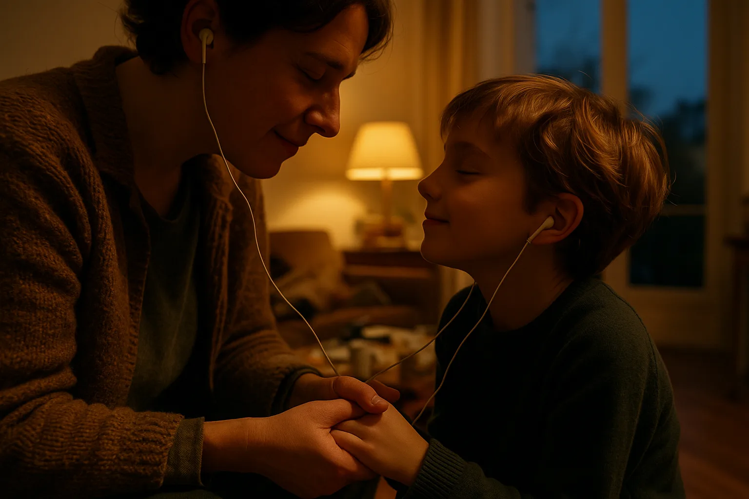 A parent and a young child in Parisian apartment with parquet and tall windows